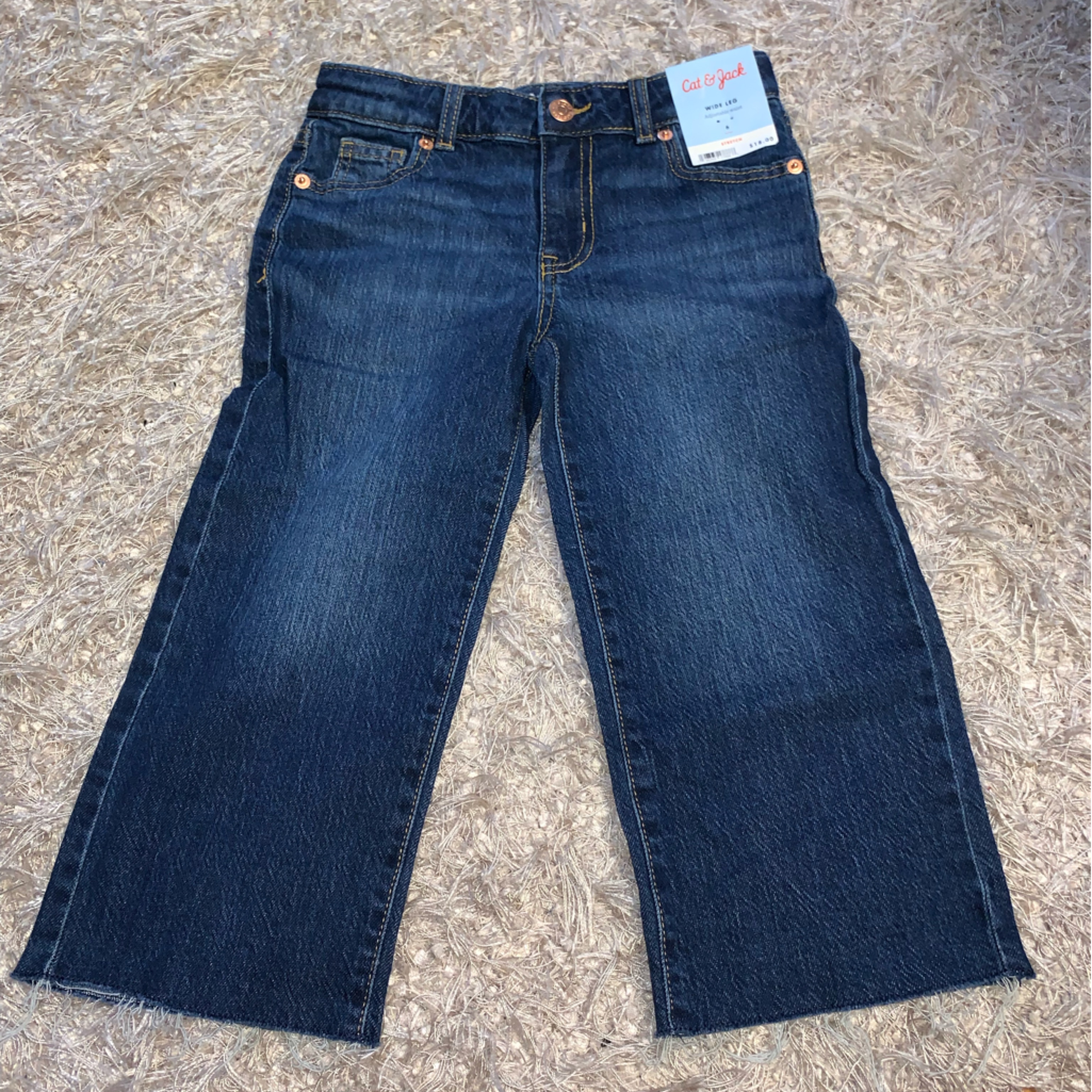 Cat & Jack Kid’s Wide Leg Stretch Blue Jeans Adjustable Waist Size 6 Nwt